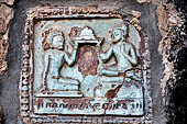 Bagan Myanmar. Dhammayazika pagoda, glazed Jataka plaques. 